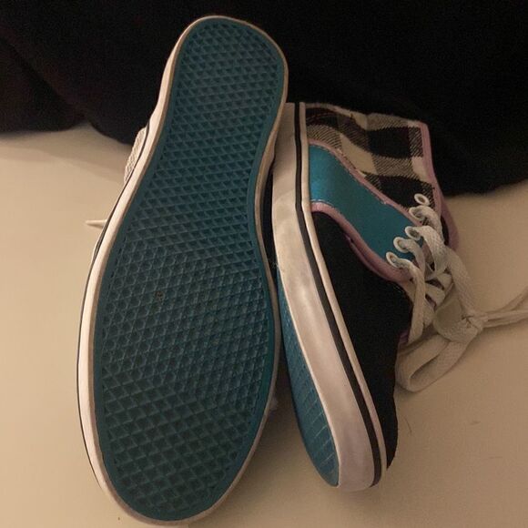 Vans Camryn Black/White Plaid, Turquoise and Purple Trim Womens Size 7 - Picture 7 of 11